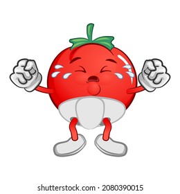 mascota vectorial de un tomate bebé llorando