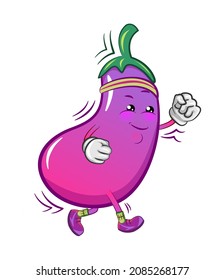 vector mascot character of cute eggplant jogging happily