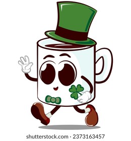 Personaje de mascota vector de una taza adorable vestido como festival de Saint Patrick