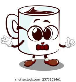 personaje de mascota vectorial de una taza linda con gafas y corbata de arco como un nerd