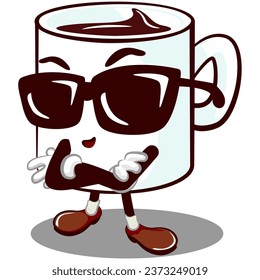 vector mascot character from a cute mug in a cool style wearing sunglasses