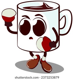 vector mascot character from a cute mug practicing boxing by wearing boxing gloves