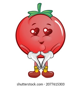 mascota vectorial del tomate está teniendo sentimientos llenos de amor
