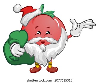 vector mascot character of cute tomato being santa claus