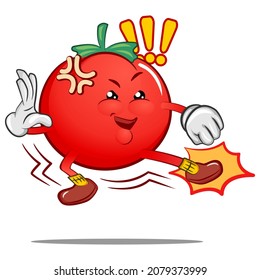 vector mascot character of cute tomato kicking some ass