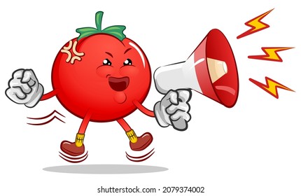 vector mascot character of cute tomato using loudspeaker with passion