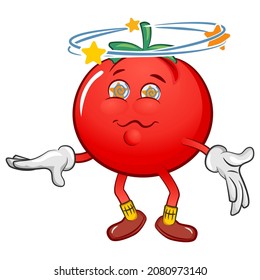 vector mascot character of a dizzy and drunk cute tomato