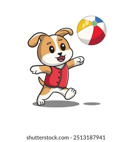 Personaje de la mascota del Vector del perro que juega la bola, aislado en el fondo blanco