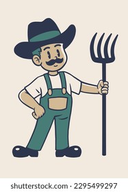 vector of Mascot Character of Farmer in Retro Vintage Style