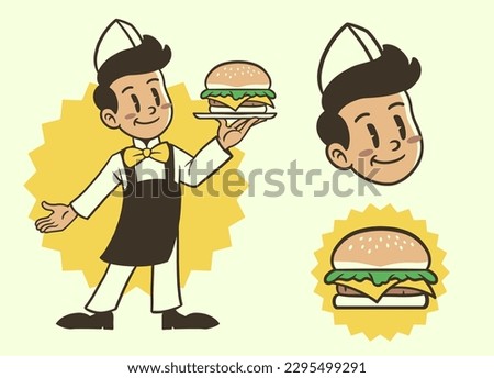 vector of Mascot Character of Fast Food Seller in Retro Vintage Style