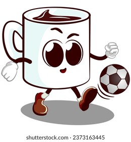 vector mascot character of a funny mug playing soccer