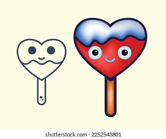 vector mascot character of heart shaped ice cream icon set, line and 3d icon