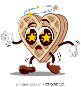 vector mascot character from heart shaped waffle cake drunk also has a headache