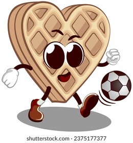 vector mascot character from a heart-shaped waffle playing soccer