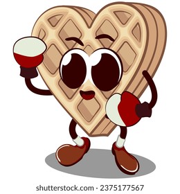 vector mascot character from a heart-shaped waffle practicing boxing wearing boxing gloves
