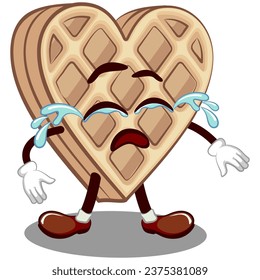 vector mascot character of a heart-shaped waffle cake crying