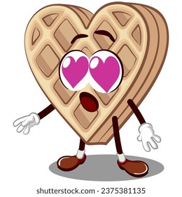vector mascot character of a heart-shaped waffle cake in love
