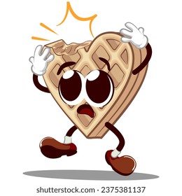 vector mascot character from a heart-shaped waffle cake surprised by being bitten