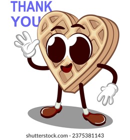 vector mascot character of a heart-shaped waffle thanking while waving