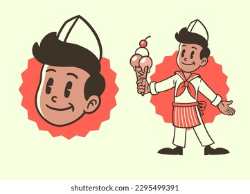 vector of Mascot Character of Ice Cream Seller in Retro Vintage Style