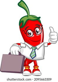 vector mascot character illustration of chili as an office worker carrying a file suitcase