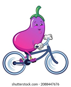 ilustración de carácter de mascota vectorial del ciclismo de berenjena lindo silenciosamente