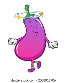 vector mascot character illustration of cute eggplant walking wobbly because of dizziness