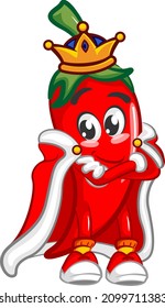 vector mascot character illustration of cute chili emperor of spicy kingdom