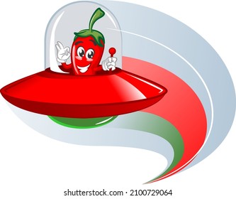 vector mascot character illustration of cute chili riding a spaceship