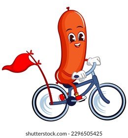 vector mascot character illustration of a cycling sausage