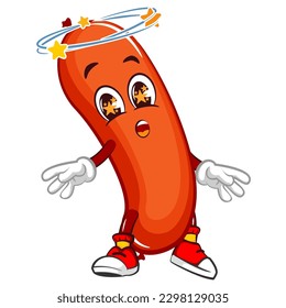 vector mascot character illustration of a dizzy and drunk sausage