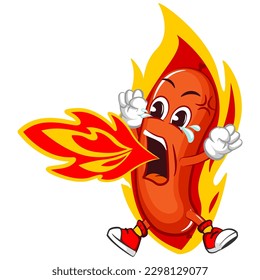 vector mascot character illustration of a hot sausage because of spiciness