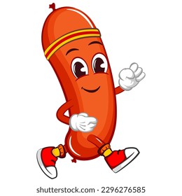 vector mascot character illustration of a jogging sausage