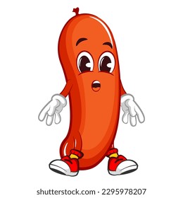 vector mascot character illustration of a sausage with a mustache is tired