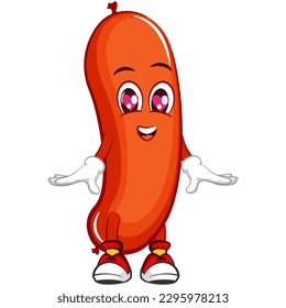 vector mascot character illustration of a sausage in love