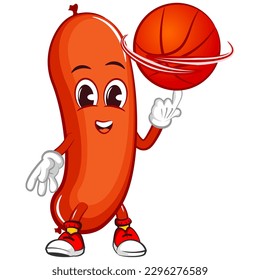 vector mascot character illustration of a sausage playing basketball