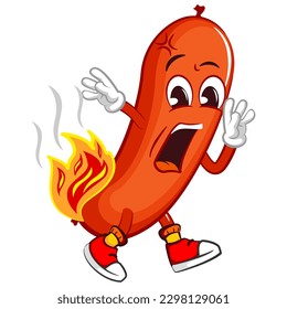 vector mascot character illustration of a sausage on fire butt