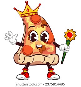 vector mascot character of a king pizza slice with crown and scepter
