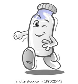 vector mascot character of a milk bottle running cheerfully