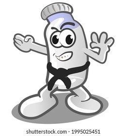 vector mascot character of a milk bottle who becomes a karate warrior