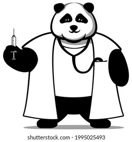 vector mascot character of panda playing doctor
