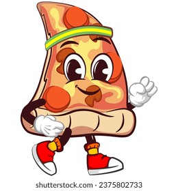 vector mascot character of a slice of pizza jogging wearing a headband