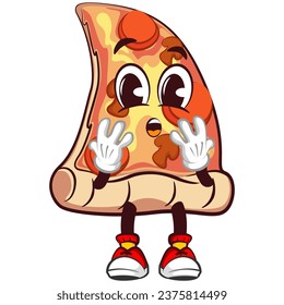 vector mascot character of a slice of pizza being amazed and surprised