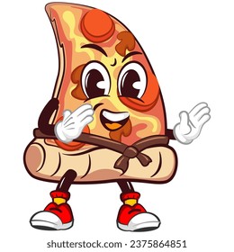 vector mascot character of a slice of pizza practicing martial arts and wearing a belt