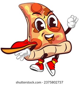 vector mascot character of a superhero pizza slice with a flying cape