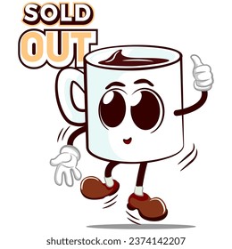 vector mascot a characters from a cute cheerful mug giving a thumbs up with the words sold out