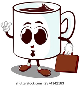 vector mascot of a characters from a cute mug carrying a suitcase and wearing a tie to go to work at the office