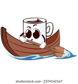 vector mascot a characters from cute mugs paddling a kayak on a river