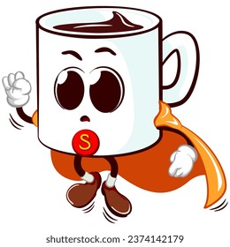 vector mascot of a characters from a cute superhero mug who flies wearing his cape