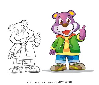 Vector of mascot cute bear cartoon color and line art